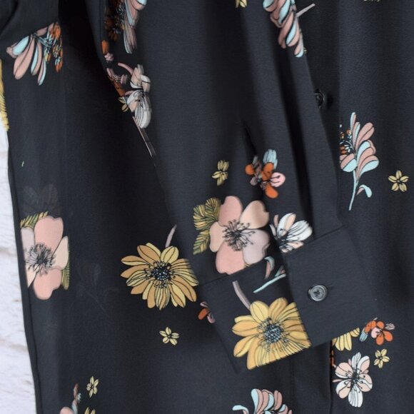 Who What Wear Black Floral Button-Down Top Blouse - Picture 11 of 11